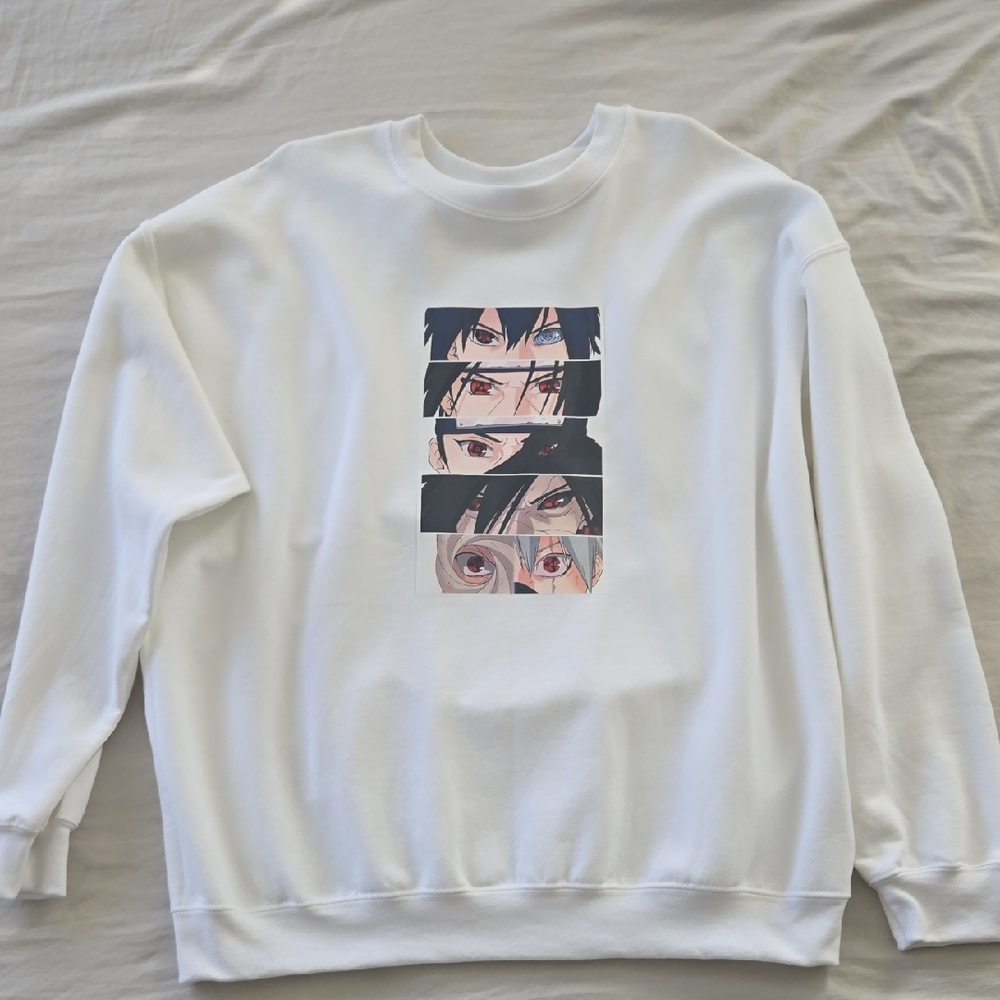 Gildan White Anime Graphic Crewneck Sweater